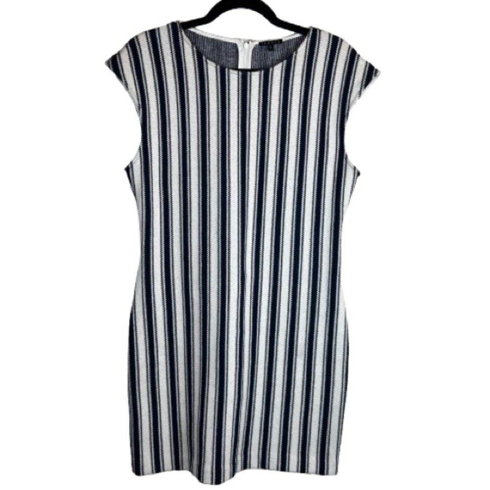 Theory Navy White Striped Sheath Dress Size Large